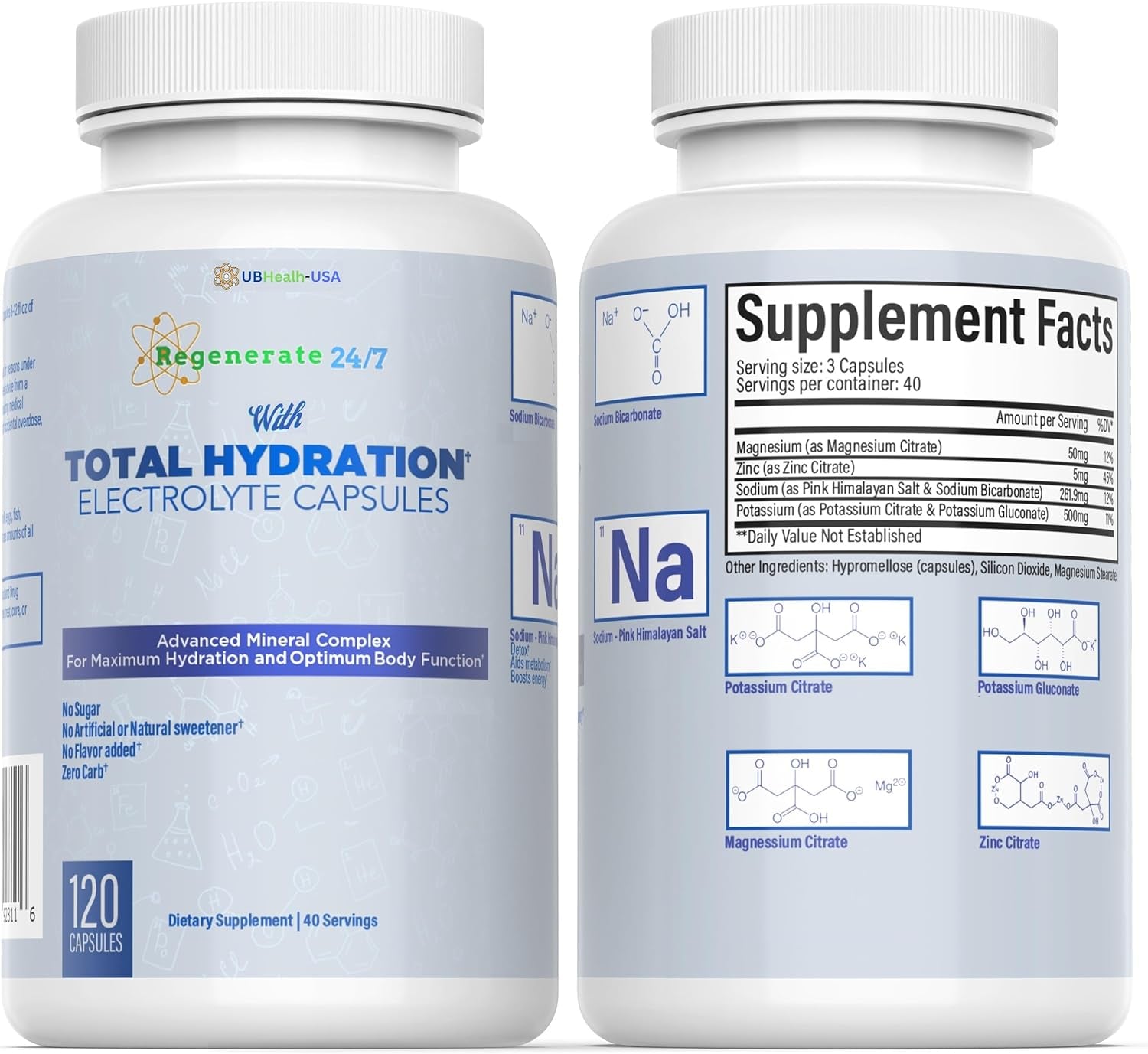 Total Hydration Electrolyte Replacement Mix Unflavored 500 Mg Potassium Citrate & Potassium Gluconate - Magnesium Citrate - Zink - Pink Salt - Sodium Bicarbonate -No Sweeteners – No Allulose (Powder)