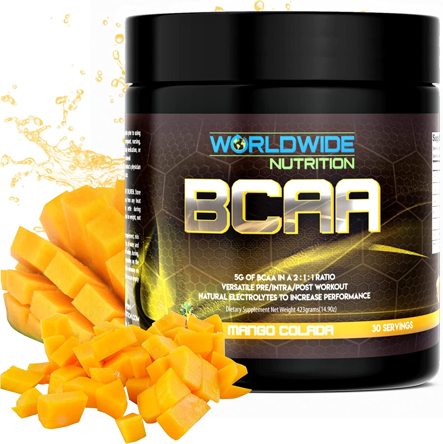 Worldwide Nutrition BCAA Powder - Branched Chain Amino Acids - Pre Intra Post Workout Supplement for Men and Women - Natural Electrolytes Powder for BCAA Energy - Mango Colada - 30 Servings