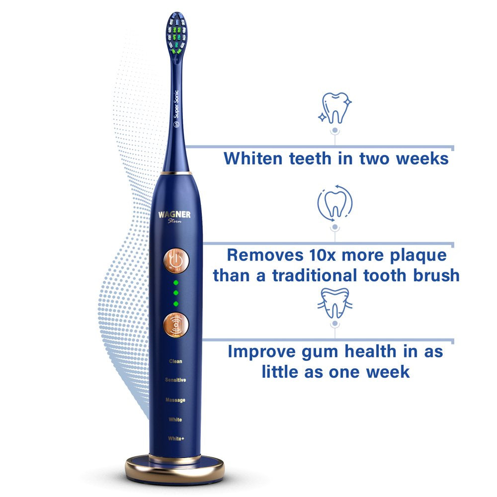 Wagner & Stern WHITEN+ Edition. Smart Electric Toothbrush with Pressure Sensor. 5 Brushing Modes and 3 Intensity Levels, 8 Dupont Bristles, Premium Travel Case