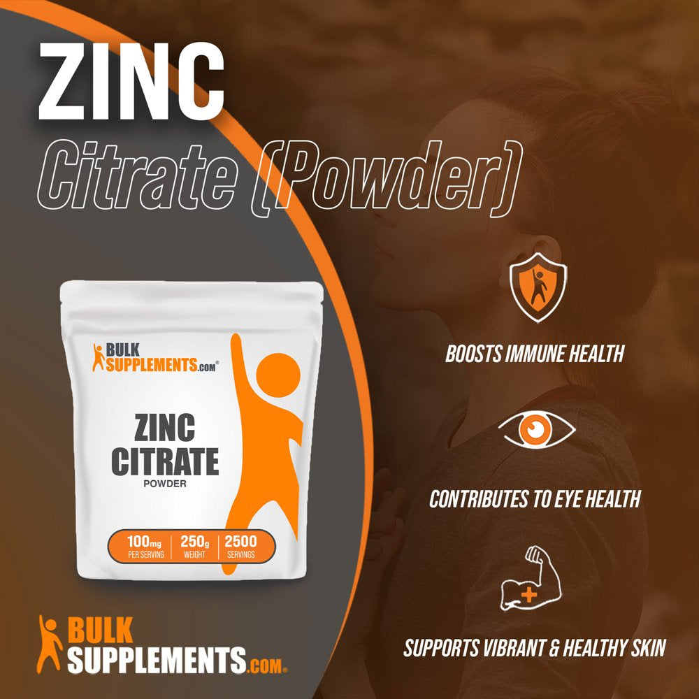 Bulksupplements.Com Zinc Citrate - Zinc Supplements - Pure Zinc - Elemental Zinc - Zinc Mineral Supplements (250 Grams - 8.8 Oz - 1666 Servings)