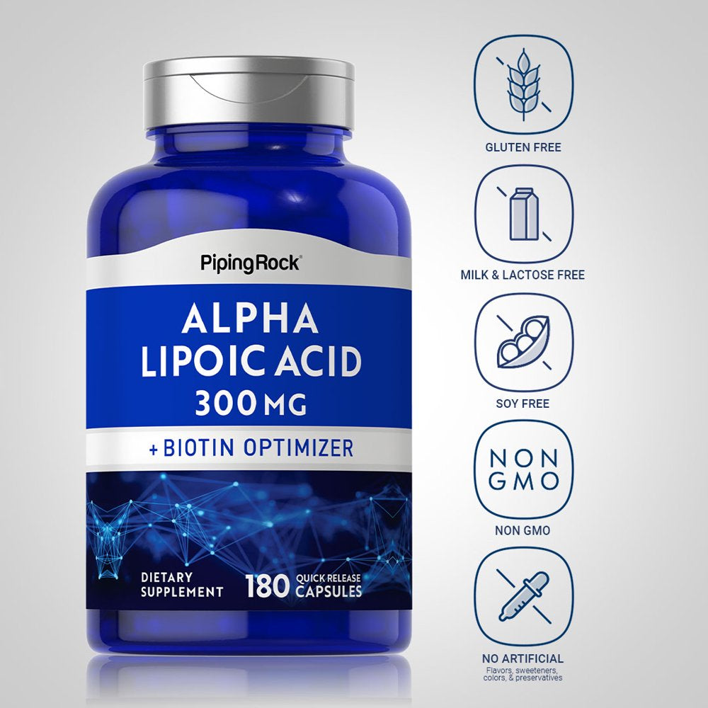 Alpha Lipoic Acid 300Mg Capsules | 180 Count | plus Biotin Optimizer | by Piping Rock