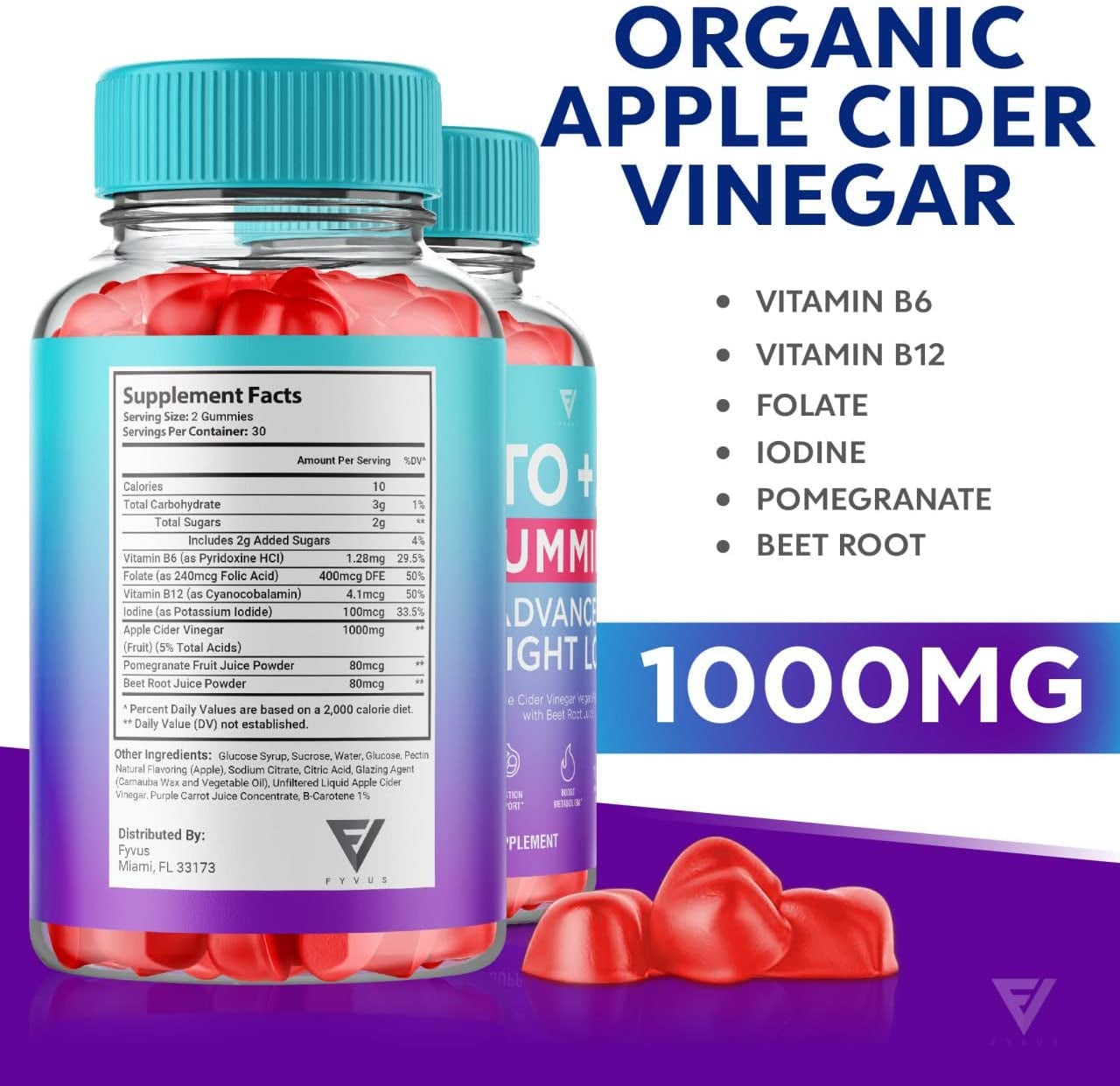 Keto ACV Gummies Advanced Weight Loss, ACV Keto Gummies Diet Belly Fat Folate Burner Apple Cider Vinegar B12 Supplement, Keto+Acv Detox Cleanse Vitamin Works Fast Folic Acid Beet Root (60 Gummies)