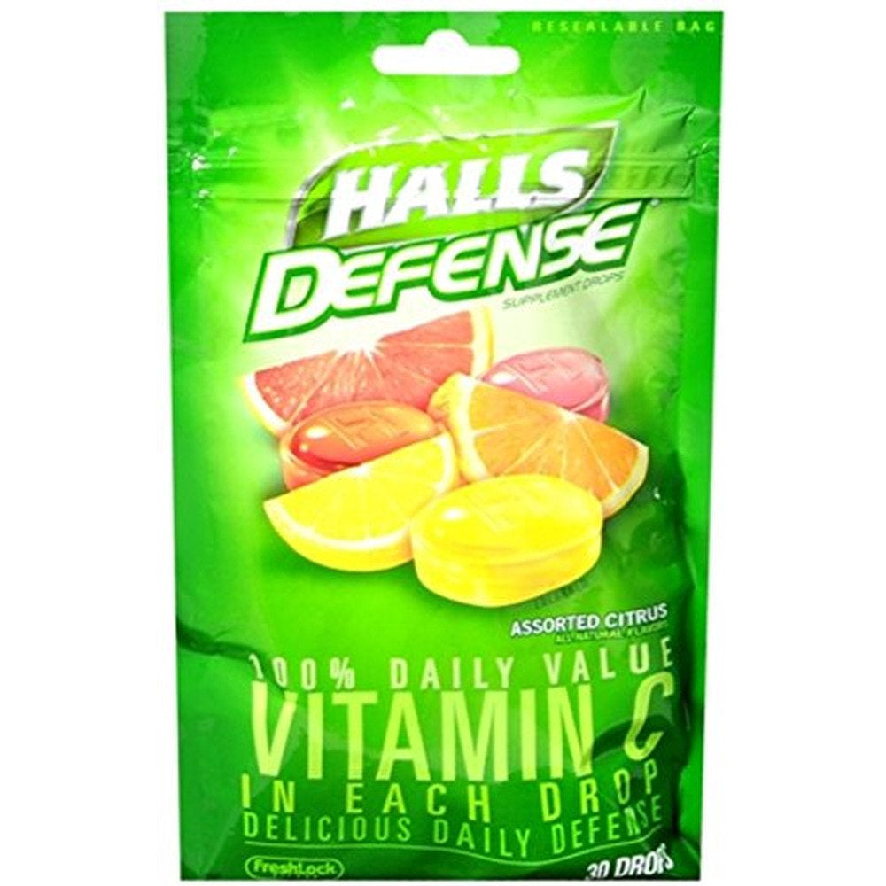 Halls Defense Vitamin C Assorted Citrus Supplement Drops (Pack of 8)