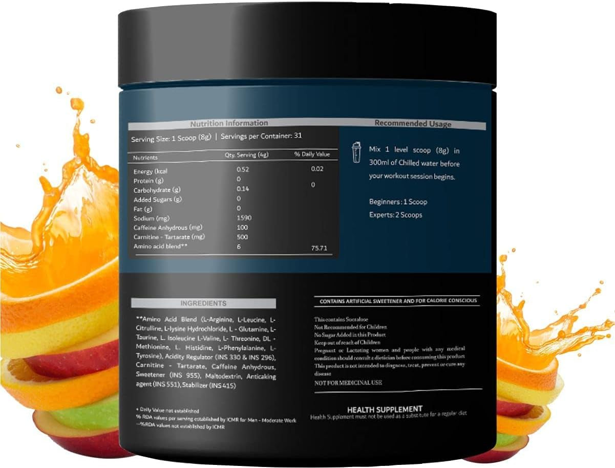 Verem Pro Pre Workout Amino Burst - Combination of Most Amino Acids 250G (Fruit Splash)