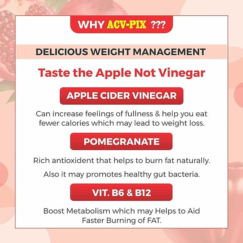 ACV-PIX Organic Apple Cider Vinegar Effervescent Tablet for Weight Loss & Easy Digestion, Mother Vitamin B6 & B12, Gut Health Supplements (Pack of 6) 90 Tabs