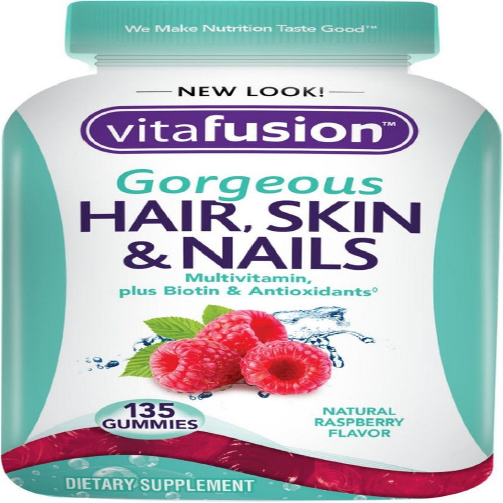 Vitafusion Gorgeous Hair, Skin & Nail Multivitamins Gummies, Natural Raspberry Flavor 135 Ea (Pack of 3)