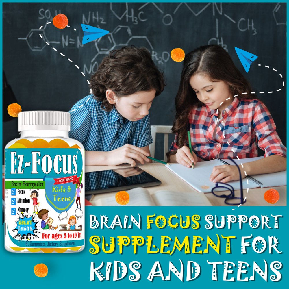 Kids Brain Booster Supplements Vitamins to Help Kids Focus. Help Boost Brain Focus, Attention, Memory for Childrens and Teens, Best Great Taste 60 Gummies