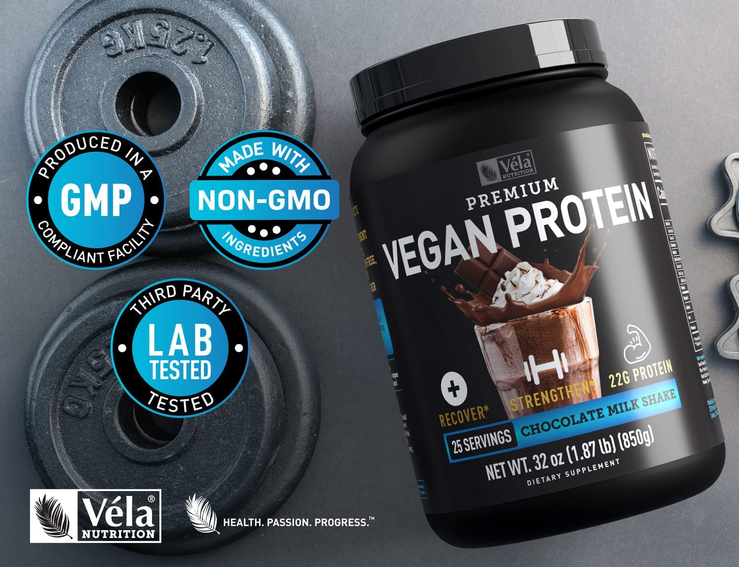 Véla Vegan Plant Protein Chocolate | 25 Servings with Vegan Bcaas Greens and Plant Protein