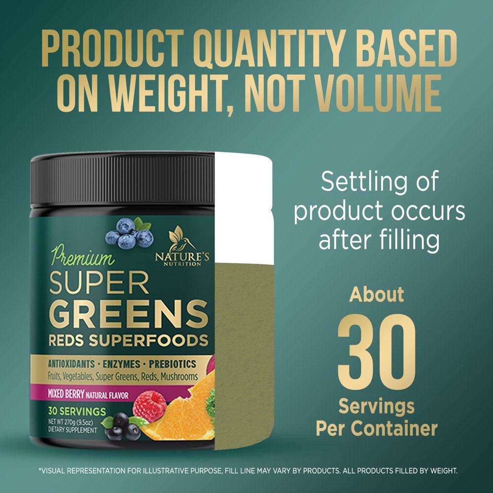 Greens Superfood Powder Supplement - Super Green Smoothie Mix Blend with Spirulina, Wheat Grass, Chlorella, Beets, Digestive Enzymes & Antioxidants - Natural Gut Health, Vegan & Non-Gmo - 30 Servings