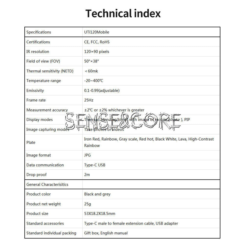 Uti120 Thermal Imager Infrared Thermal Imaging Camera for Adroid IOS Smart Phone