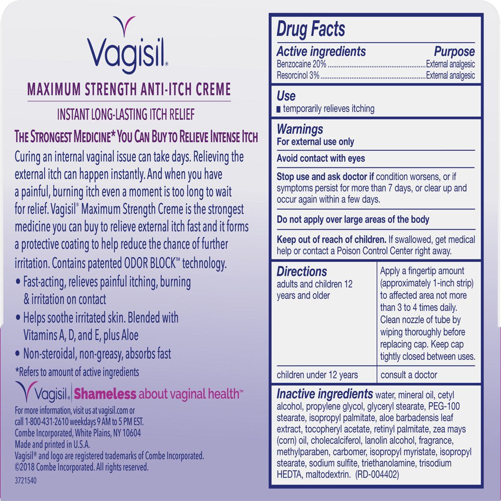 Vagisil Maximum Strength Anti-Itch Cream, 1 Oz