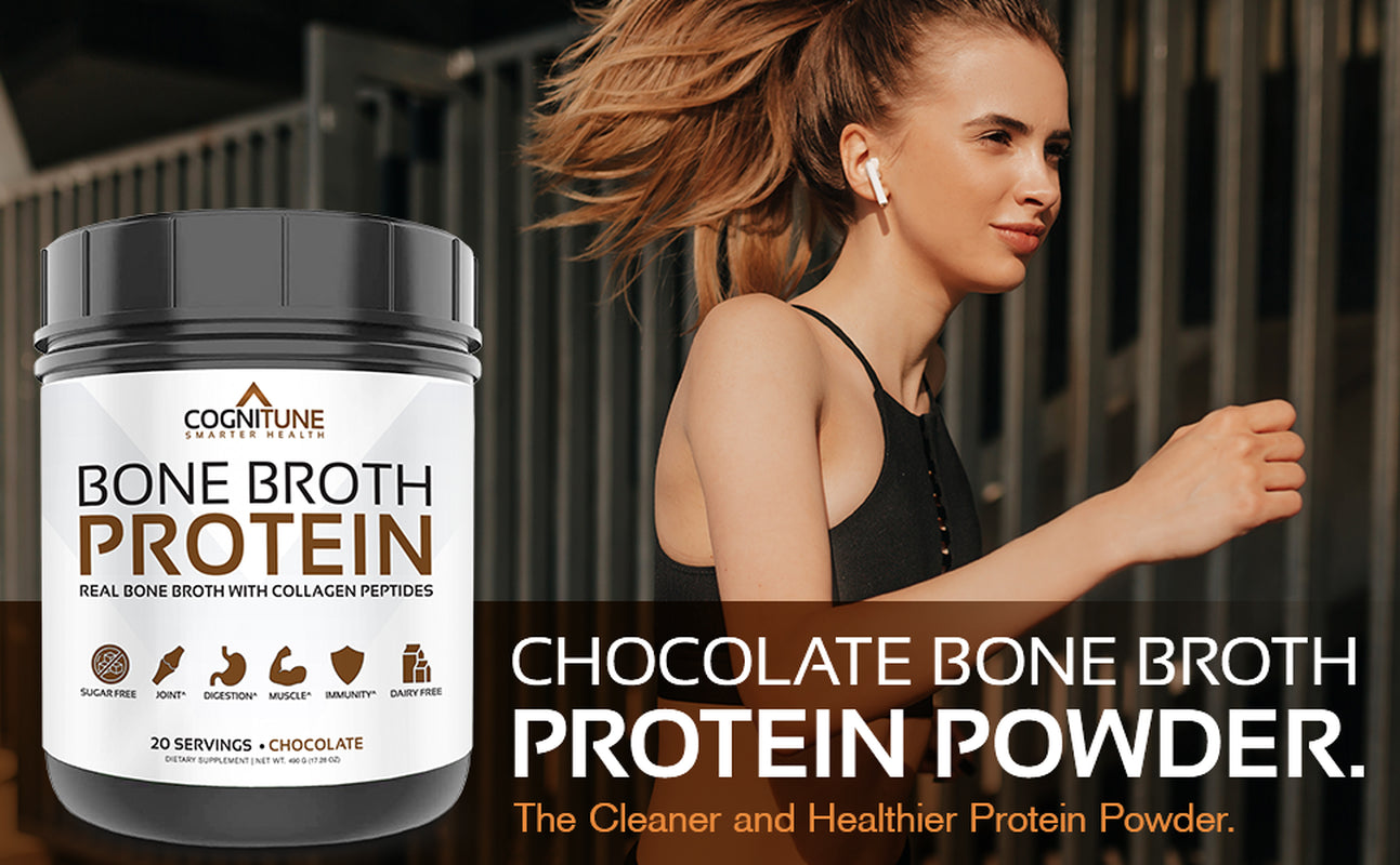 Cognitune Bone Broth Chocolate Protein Powder for Immune Support, Grass Fed Collagen Peptides, No Sugar, Paleo & Keto Friendly, Dairy Free, Gluten Free - 20G Protein 20 Servings