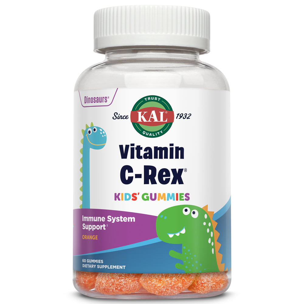 KAL Vitamin C-Rex Kids’ Gummies, Vitamin C Gummies for Kids, Healthy Immune, Bone, Muscle & Skin Support Vitamin C Gummy, Vegan, Gluten Free, 60 Day Money Back Guarantee, 30 Servings, 60 Gummies