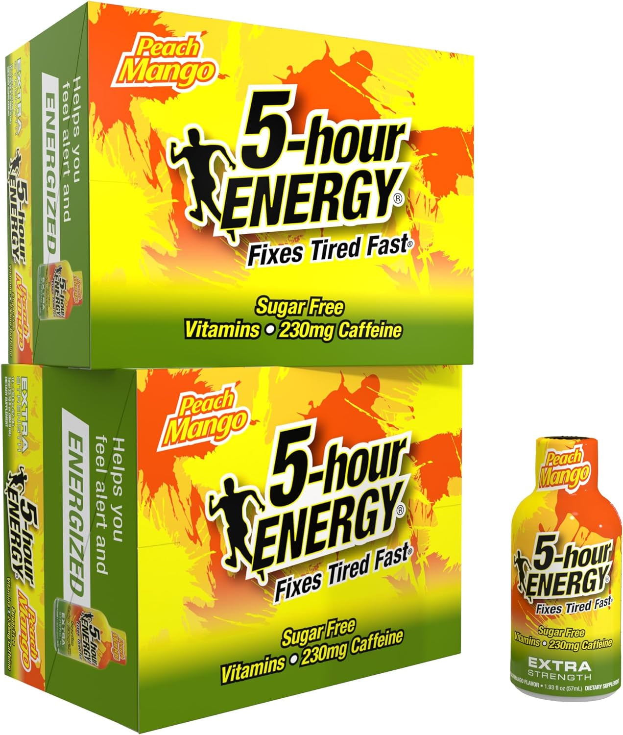 5-Hour ENERGY Extra Strength Energy Shot | Peach Mango Flavor | 1.93 Oz. | 24 Count | Sugar-Free & Zero Calories | B-Vitamins & Amino Acids | 230Mg Caffeinated Energy Shot | Dietary Supplement