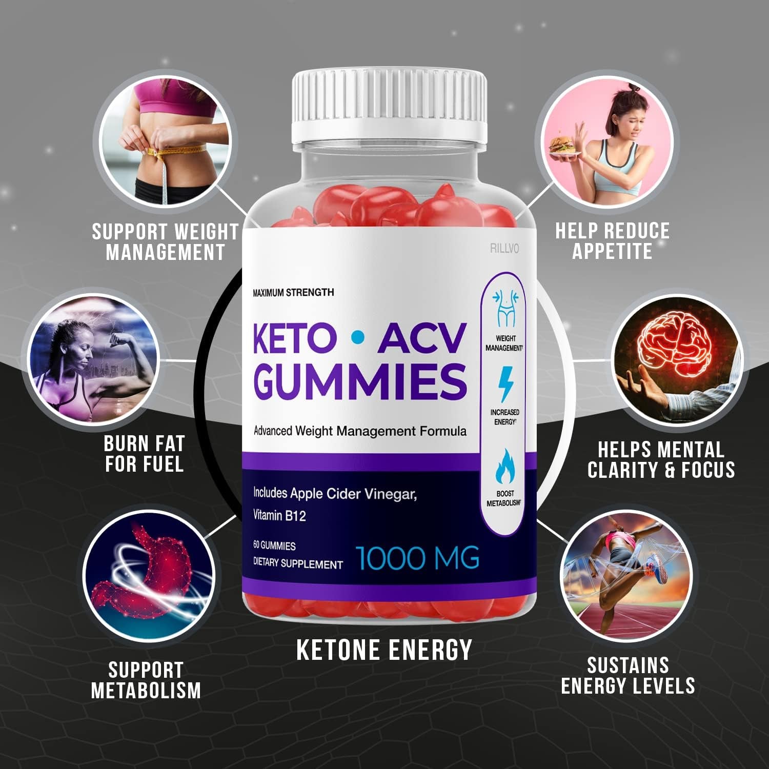 Keto ACV Gummies Advanced Formula Keto Apple Cider Vinegar Gummies (60 Gummies)