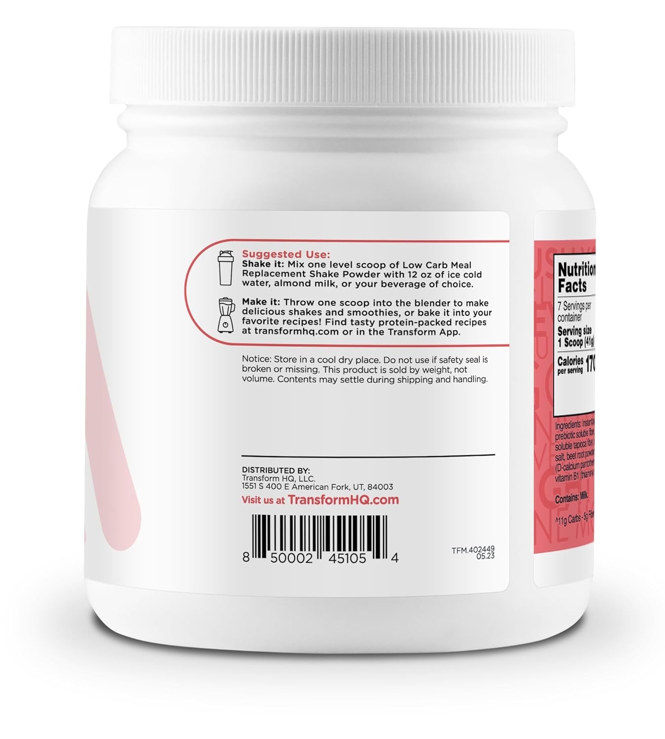 Transformhq Meal Replacement Shake Powder 7 Servings (Strawberry & Cream) - Gluten Free, Non-Gmo