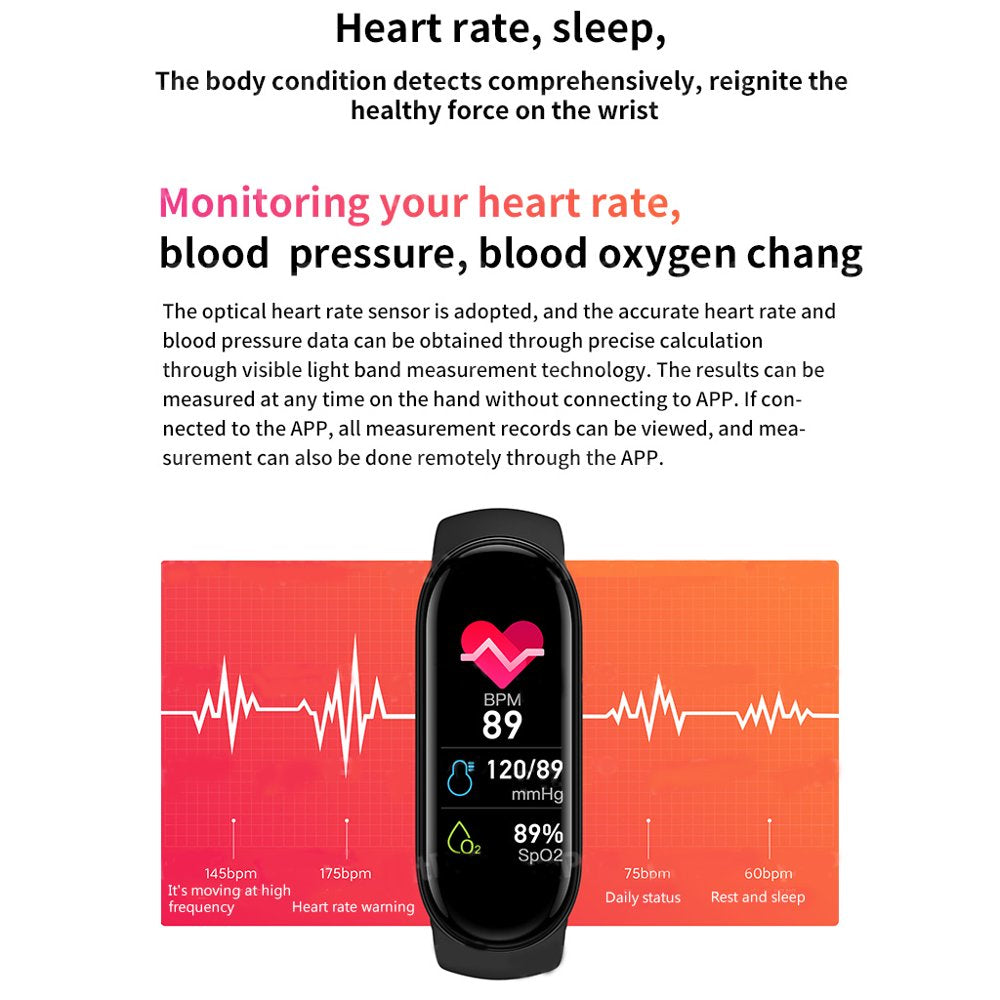 TIERPOP Smart Bands Sport Fitness Tracker M6 Smart Watchespedometer Heart Rate Blood Pressure Monitor Bluetooth-Compatible Bracelets for Men Women