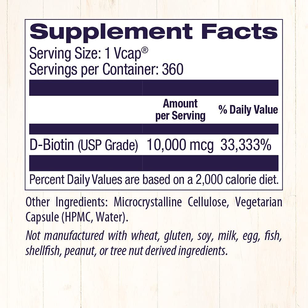 Healthy Origins Biotin 10,000 Mcg (USP Grade, Non-Gmo, Gluten Free, Hair Support, Nail Support), 360 Veggie Caps