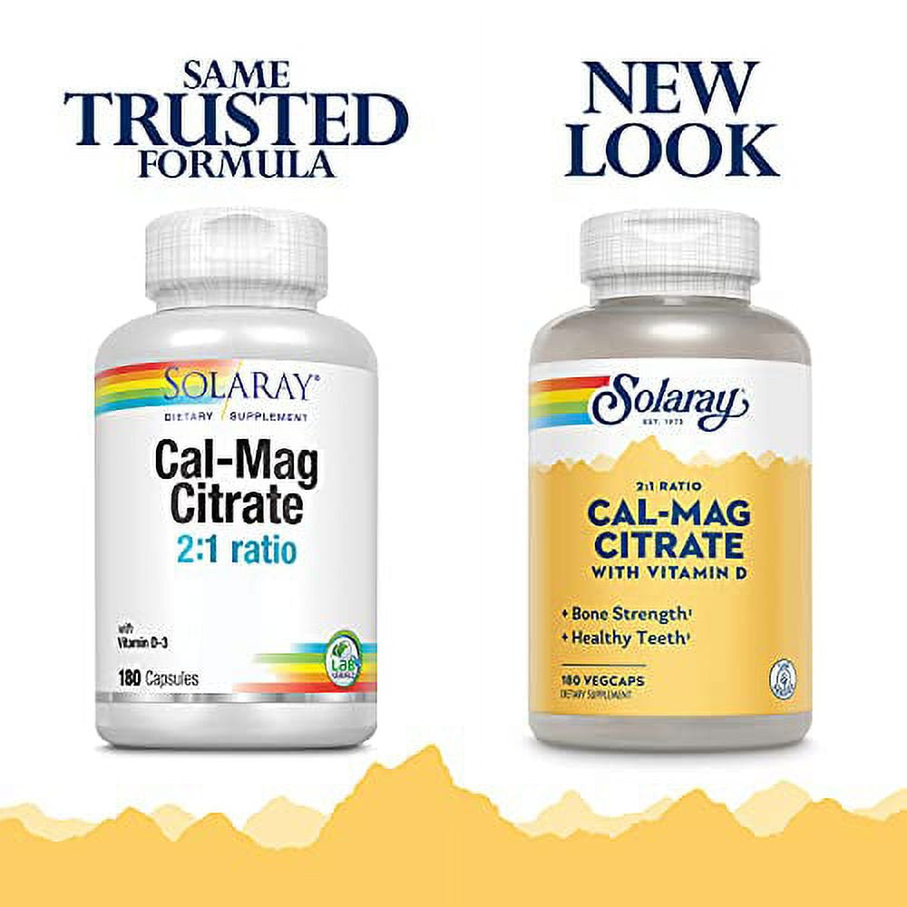 Solaray Calcium Magnesium Citrate 2:1 W/Vitamin D-3, Strong Bones & Teeth, Muscle & Nerve Support, 30 Serv, 180 Caps