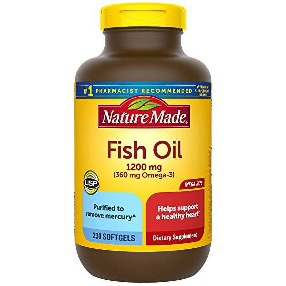 Nature Made Fish Oil 1200Mg, 230 Softgels Mega Size, Fish Oil Omega 3 Supplement for Heart Health