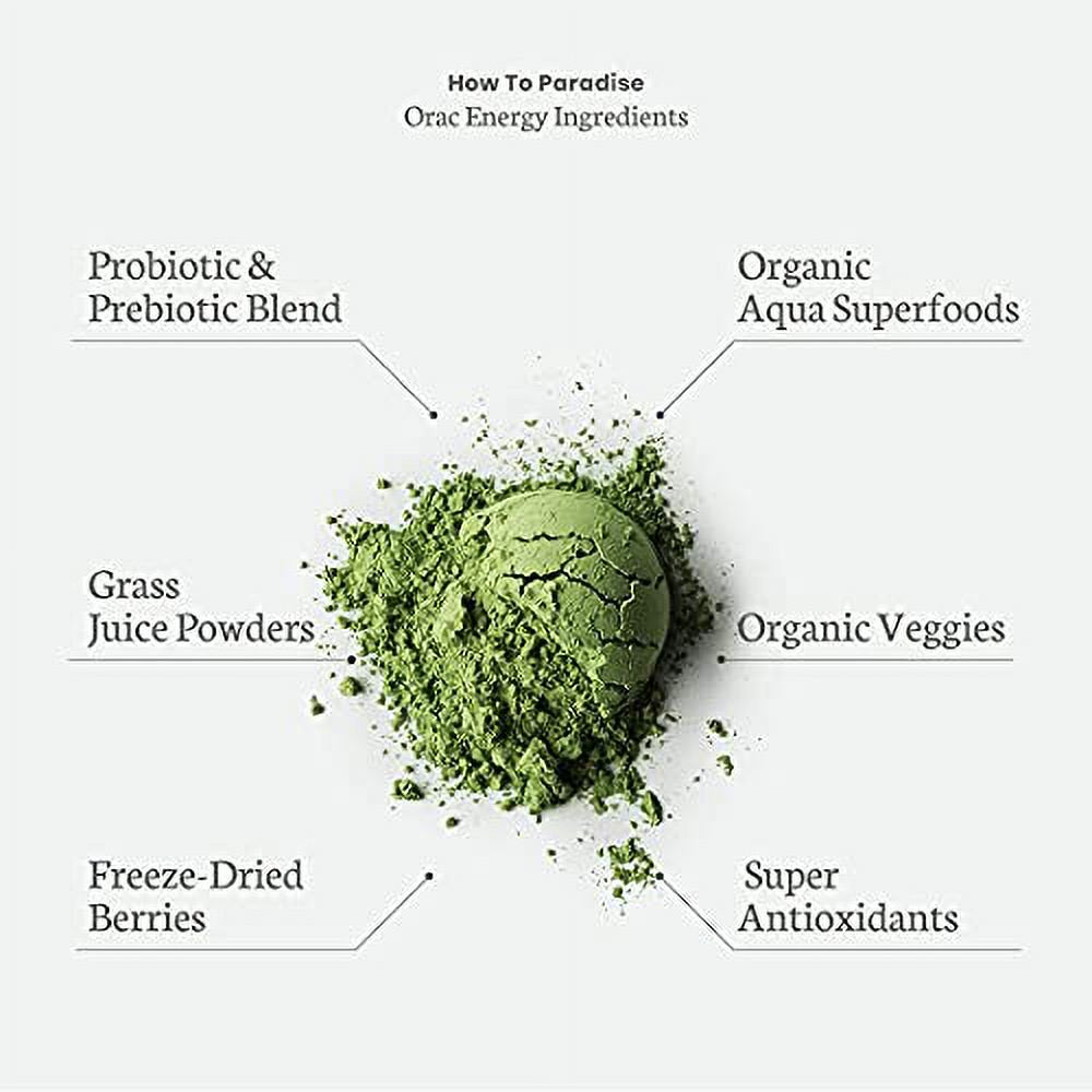 Paradise ORAC Energy Greens Powder Extract, Super Antioxidants, Probiotics for Gut Health & Digestion, Vitamin C for Immunity, with Spirulina & Chlorella, Non-Gmo, Gluten Free, 60 Servings