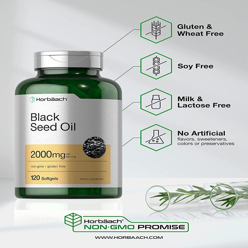 Black Seed Oil 2000Mg | 120 Cold Pressed Softgels | by Horbaach