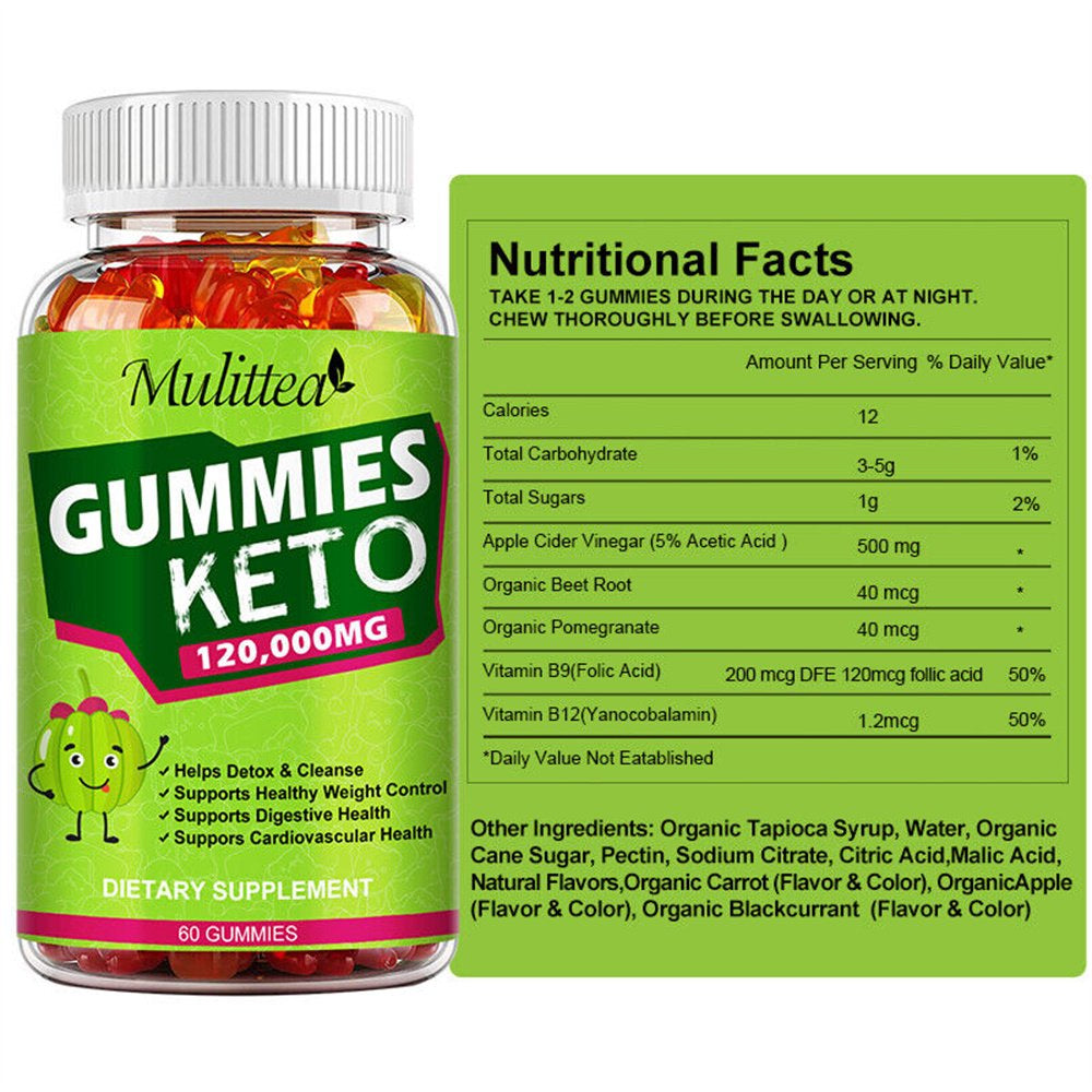 Mulittea Keto Gummies Supplement 120,000Mg for Advanced Weight Management & Boost Metabolism, 60 Gummies