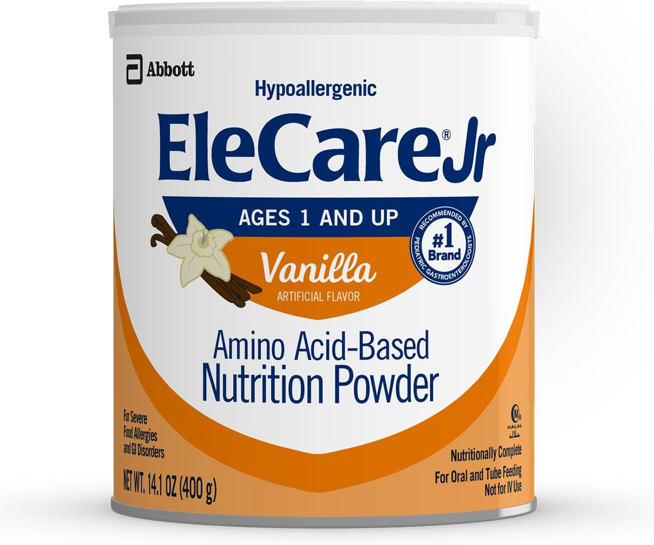 Elecare Jr Nutrition Powder, Complete Nutrition for Ages 1 and Older with Food Allergies, Amino Acid-Based Nutrition Powder, Vanilla, 14.1-Oz Can, Pack of 6