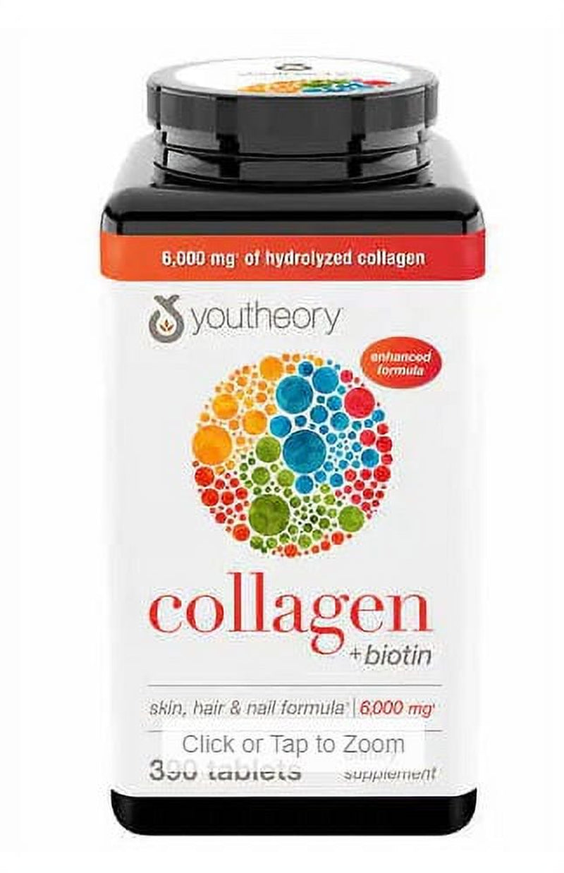 Youtheory Collagen plus Biotin, 390 Tablets with 18 Amino Acids Revitalizes Skin, Hair and Nails