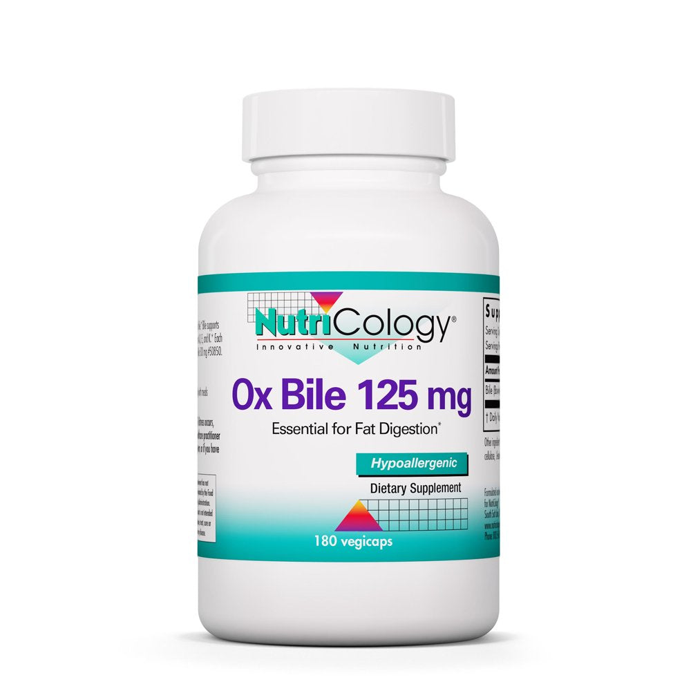 Nutricology Ox Bile 125 Mg - Fat Digestion, Liver, Metabolic, GI Support - 180 Vegicaps