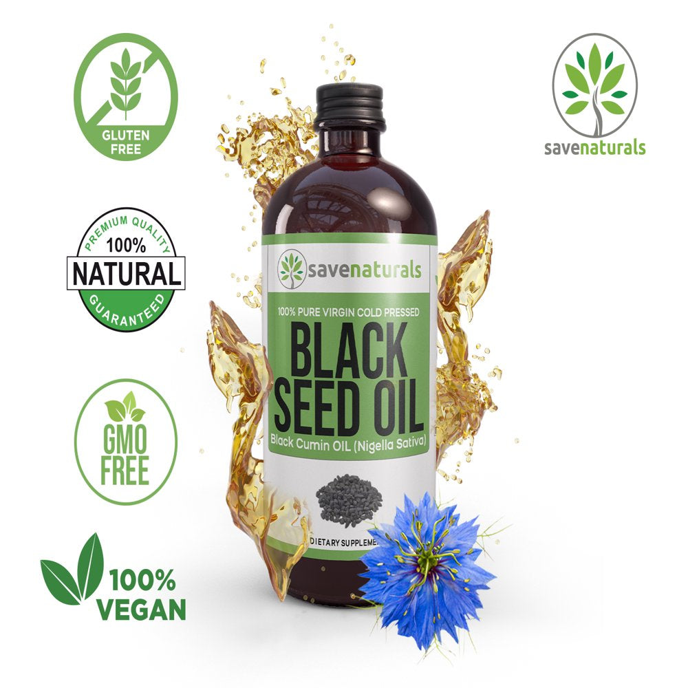 16 Oz Black Seed Oil 100% Pure Cold Pressed Natural Cumin Nigella Sativa Non-Gmo GLASS Bottles Immune Support by Savenaturals