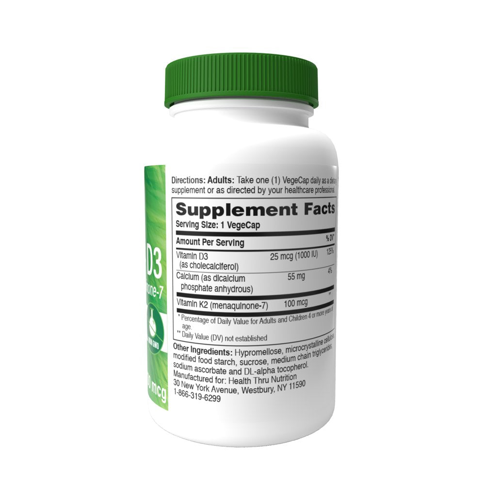 Vitamin K2 (100Mcg as Menaquinone 7) + D3 (1000Iu) 60 Vegecaps by Health Thru Nutrition