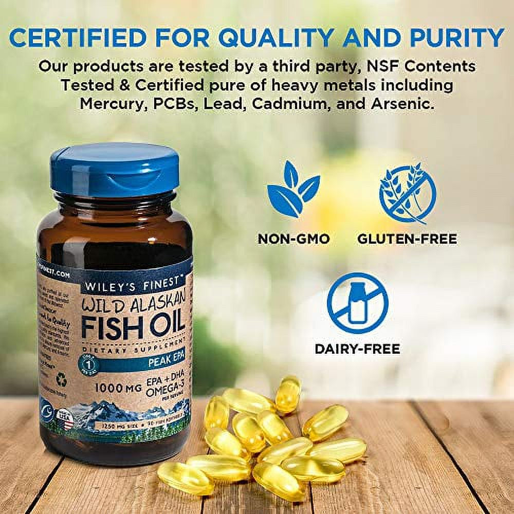 Wiley'S Finest Wild Alaskan Fish Oil - 3X Triple Strength Peak EPA DHA, 1000Mg Omega-3S, Sqf-Certified, 90 Softgels