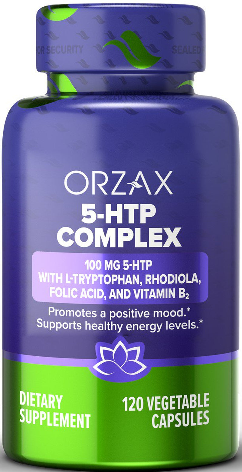 ORZAX 5-HTP with L-Tryptophan & Rhodiola, Support Mood & Stress Management, 120 Vegetable Capsules