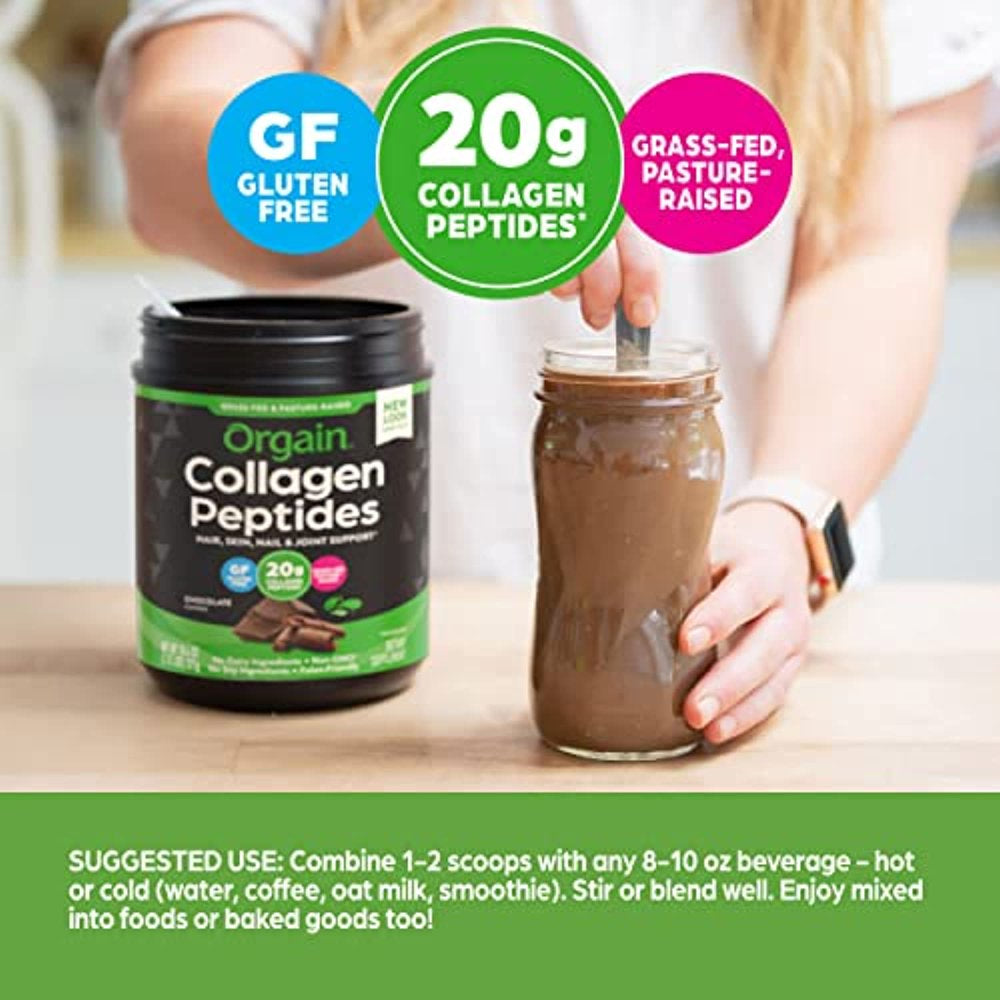 Orgain Hydrolyzed Collagen Peptides Powder, 20G of Chocolate Grass Fed Collagen - Hair, Skin, Nail, & Joint Support Supplement, Paleo & Keto, Gluten Free, Dairy Free, Non-Gmo, 1Lb (Packaging May