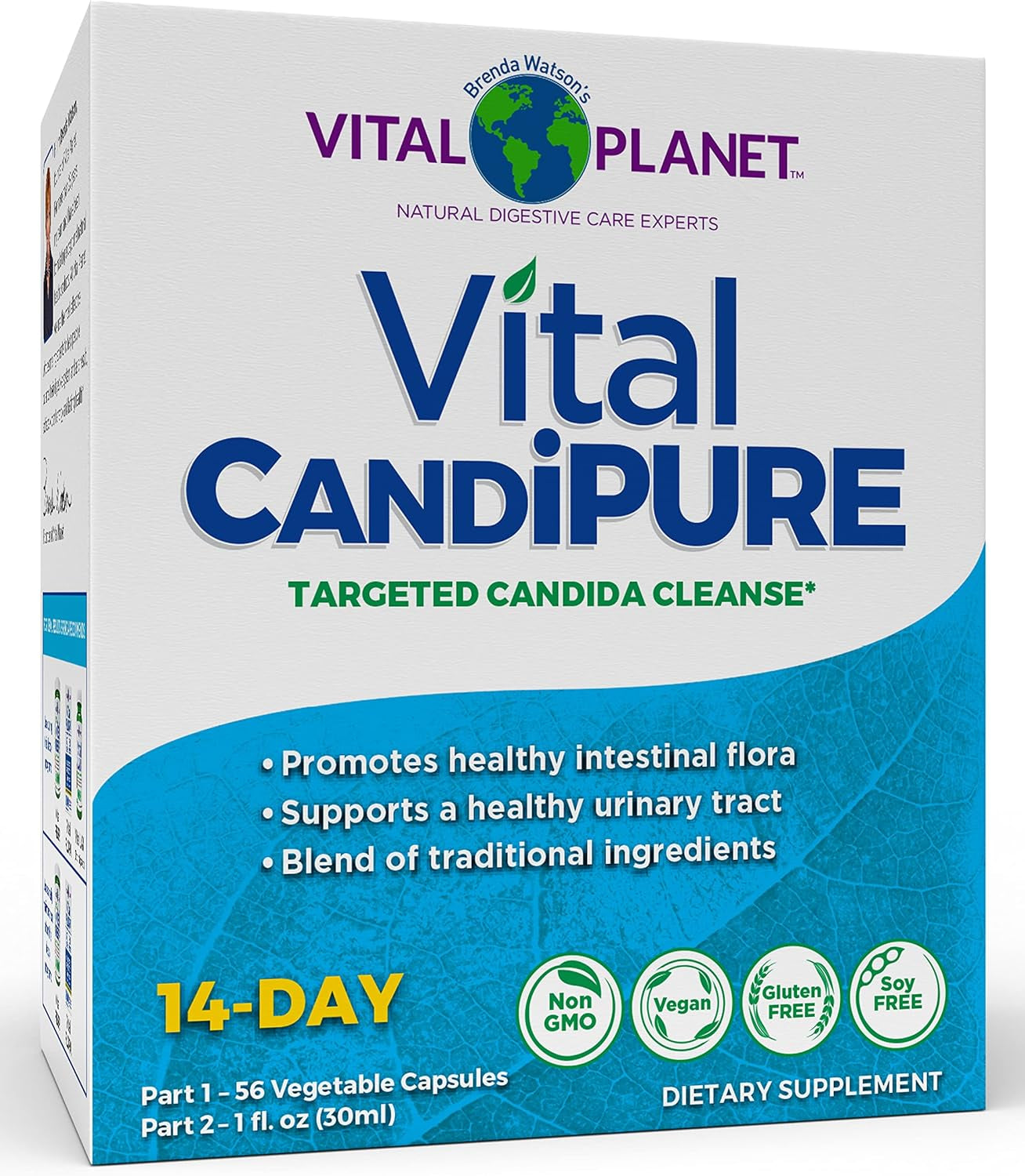 Vital Planet - Vital Candipure Intestinal Cleanse Formulated to Maintain a Healthy Intestinal Balance, 2-Part - 14 Day Kit, 56 Capsules, and 1Fl Oz Liquid Herbal Extract