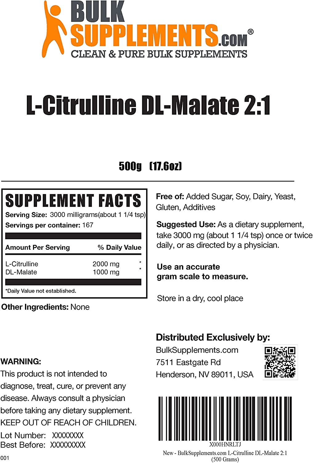 BULKSUPPLEMENTS.COM Creatine Monohydrate Powder (Micronized Creatine) (500G), with L-Citrulline Dl-Malate 2:1 Powder (500G), BCAA 2:1:1 Powder (500G) & L-Glutamine Powder (500G) Bundle