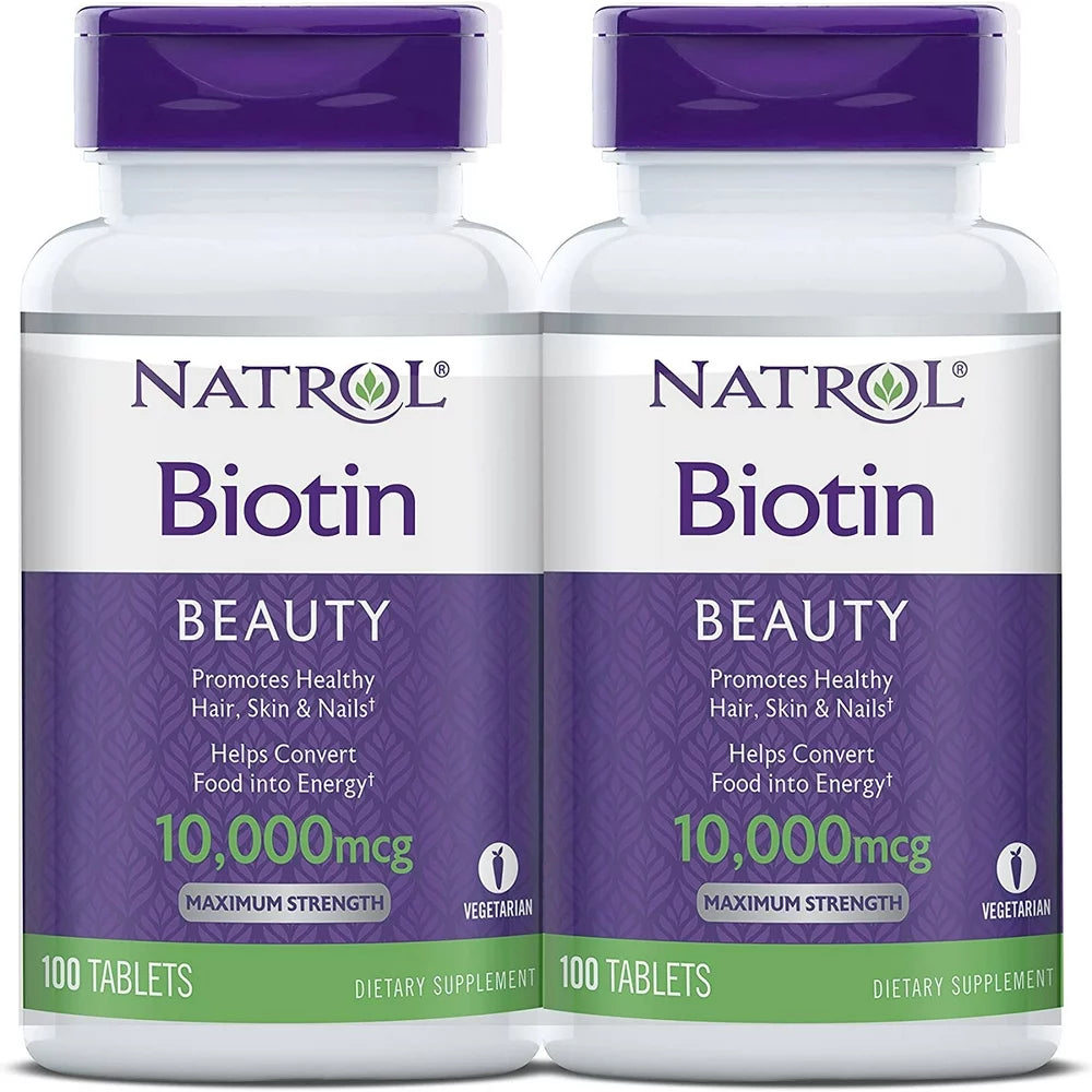 Natrol Maximum Strength Biotin Tablets, 10,000Mcg, 100 Ct, 2 Pack