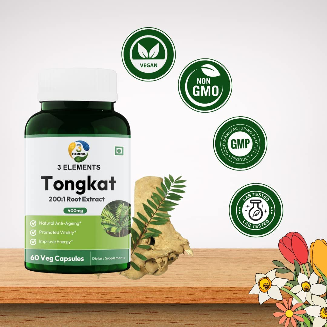 3Elements Tongkat Ali Longjack 400Mg I 60 Capsules Pack I Improves Energy I Boost Stamina I Men'S Health Support