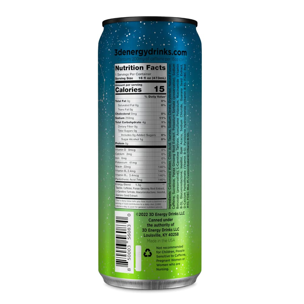 3D Energy Galaxy Lime | Sugar Free Energy Drink | Pre Workout Energy | 200Mg Caffeine with Taurine and L-Carnitine | 16 Fluid Ounce | 12 Pack | Galaxy