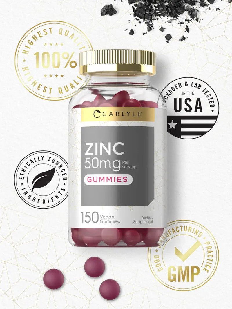 Zinc 50Mg | 150 Vegan Gummies | Zinc Citrate | by Carlyle