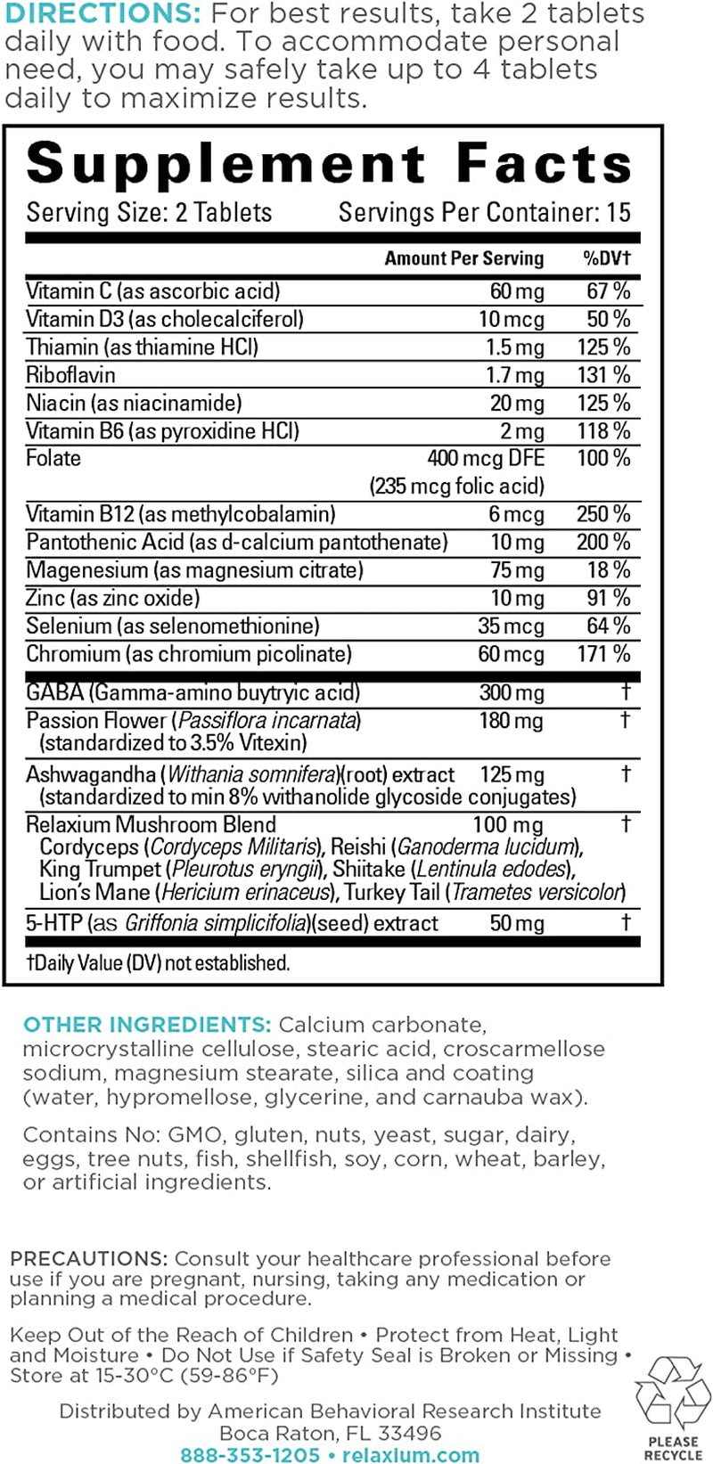 Relaxium Calm, Non-Habit Forming, Stress and Mood Support Supplement, Elevate Mood & Boost Relaxation with Ashwagandha, 5-HTP, GABA, Passion Flower, (30 Tablets, 2 Week Supply)