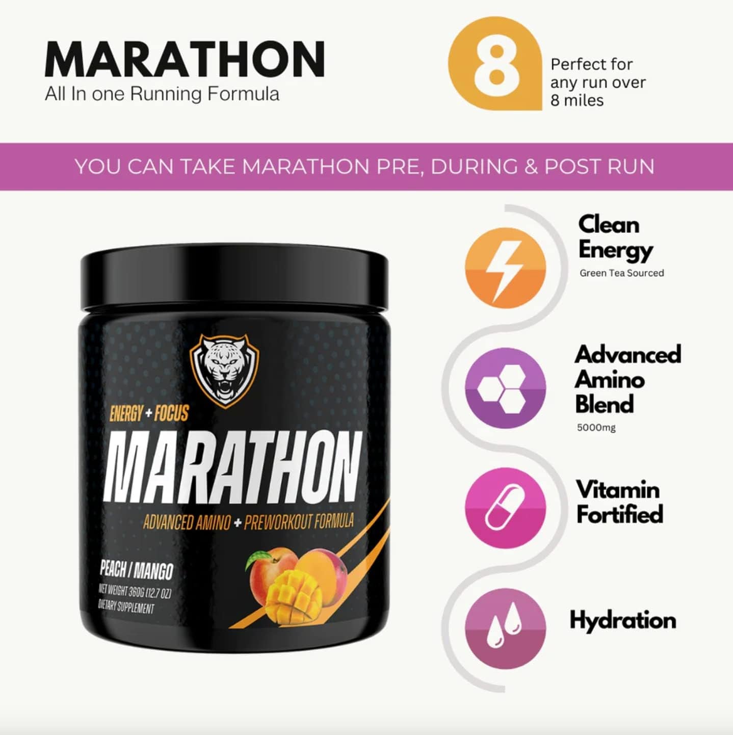 6AM Run Marathon - Pre Workout Powder for Distance Running & Essential Amino Energy - No Jitters, High Energy for Cardio & Stamina Formula - All Natural, Keto, Vegan