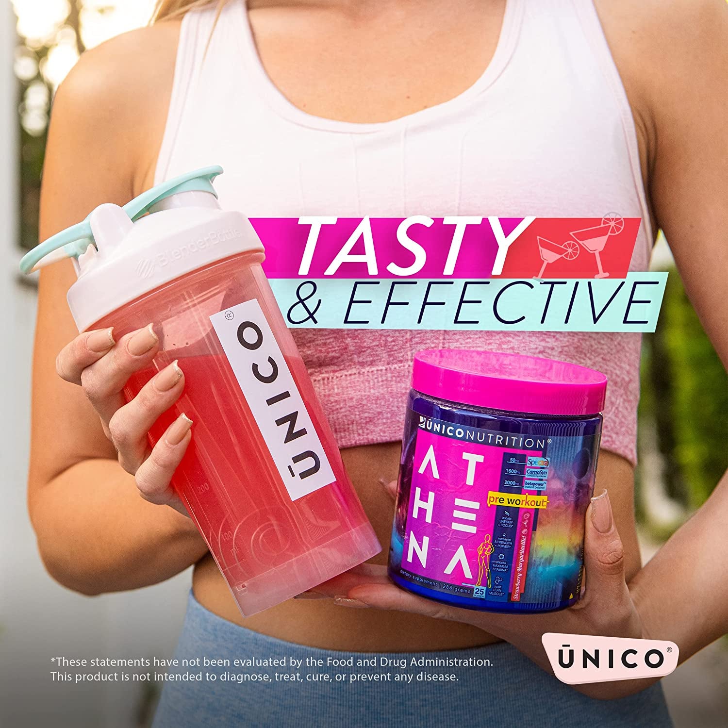 Unico Athena Unleashed Pre-Workout without Creatine | Creatine-Free Pre-Workout | Strawberry Margarita Flavor | Pre Workout Women | 25 Servings | 250Mg Caffeine per Scoop | for Cardio or Lifting