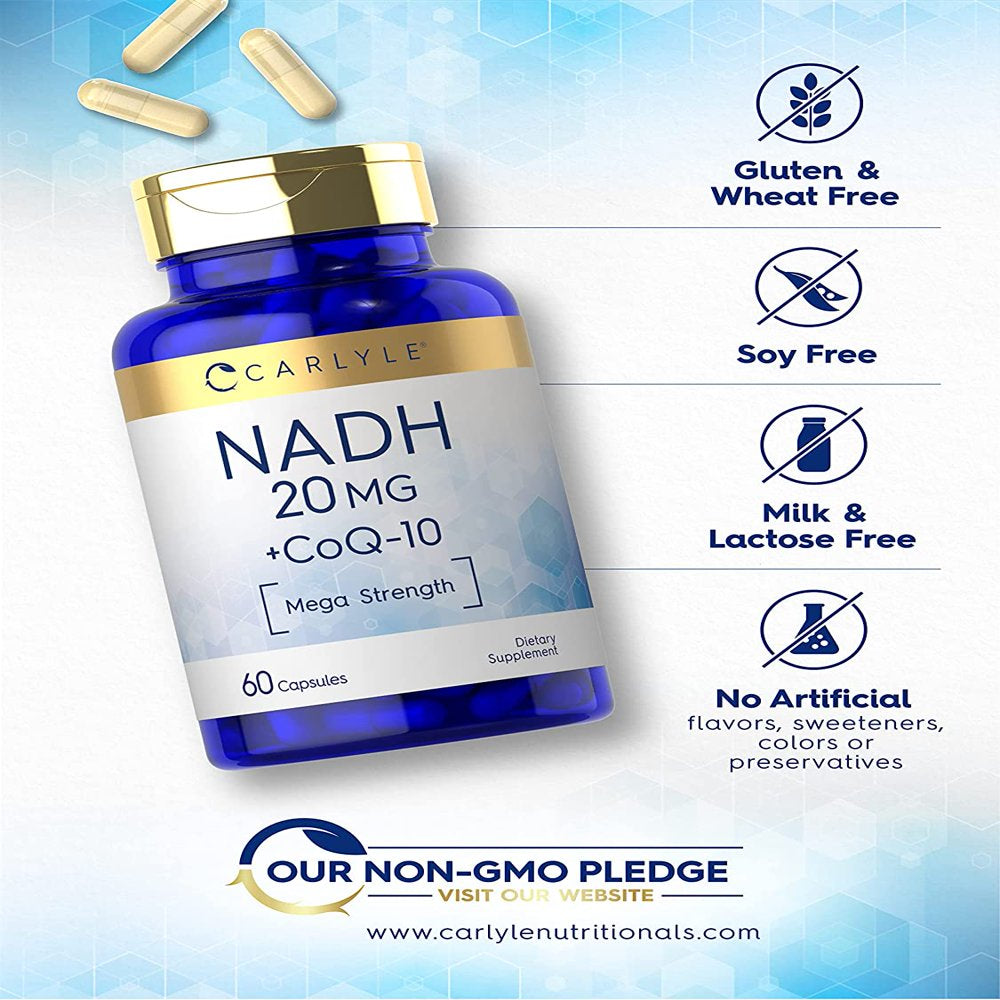NADH Supplement 20Mg | with Coq10 | 60 Capsules | by Carlyle
