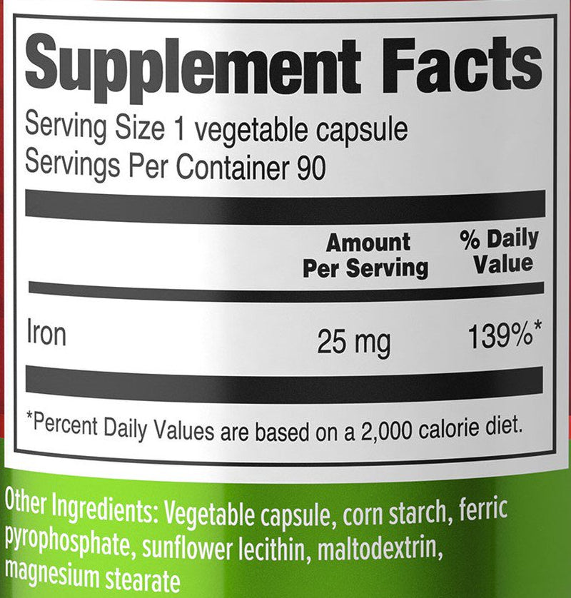 ORZAX Iron Supplement, High Absorption, 25 Mg Elemental Iron, 90 Vegetable Capsules