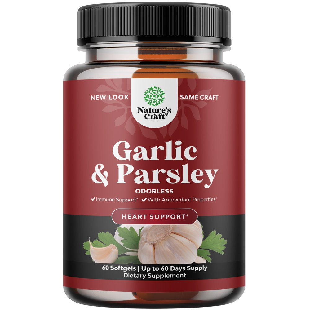 Super Concentrated Odorless Garlic Supplement - No Smell Easy to Swallow Antioxidant Garlic Pills for Immune Support and Heart Health - Odorless Garlic Softgels with Parsley Non GMO and Gluten Free