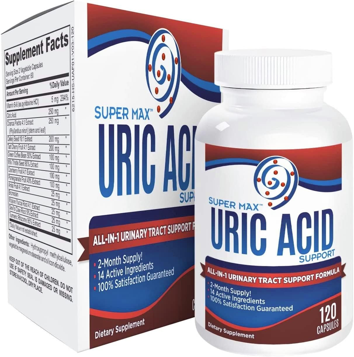 2-Month Uric Acid Cleanse Support Supplement (All-In-1 Herbal Formula) with 14 Active Ingredients Including Tart Cherry Extract & Cranberry Extract - Uric Acid Supplements - 120 Capsules