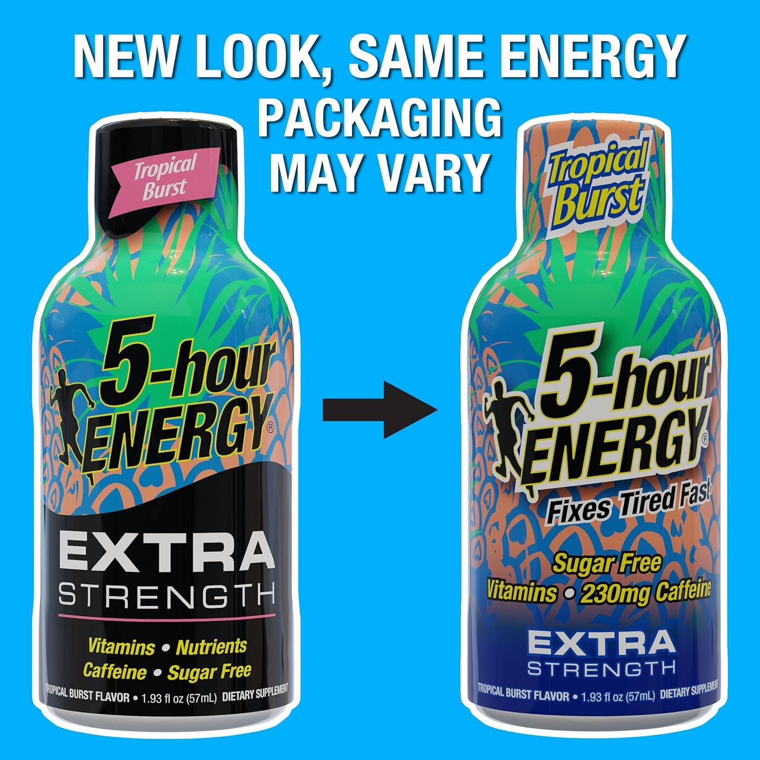 5-Hour ENERGY Extra Strength Energy Shot | Tropical Burst Flavor | 1.93 Oz. | 24 Count | Sugar-Free & Zero Calories | B-Vitamins & Amino Acids | 230Mg Caffeinated Energy Shot | Dietary Supplement