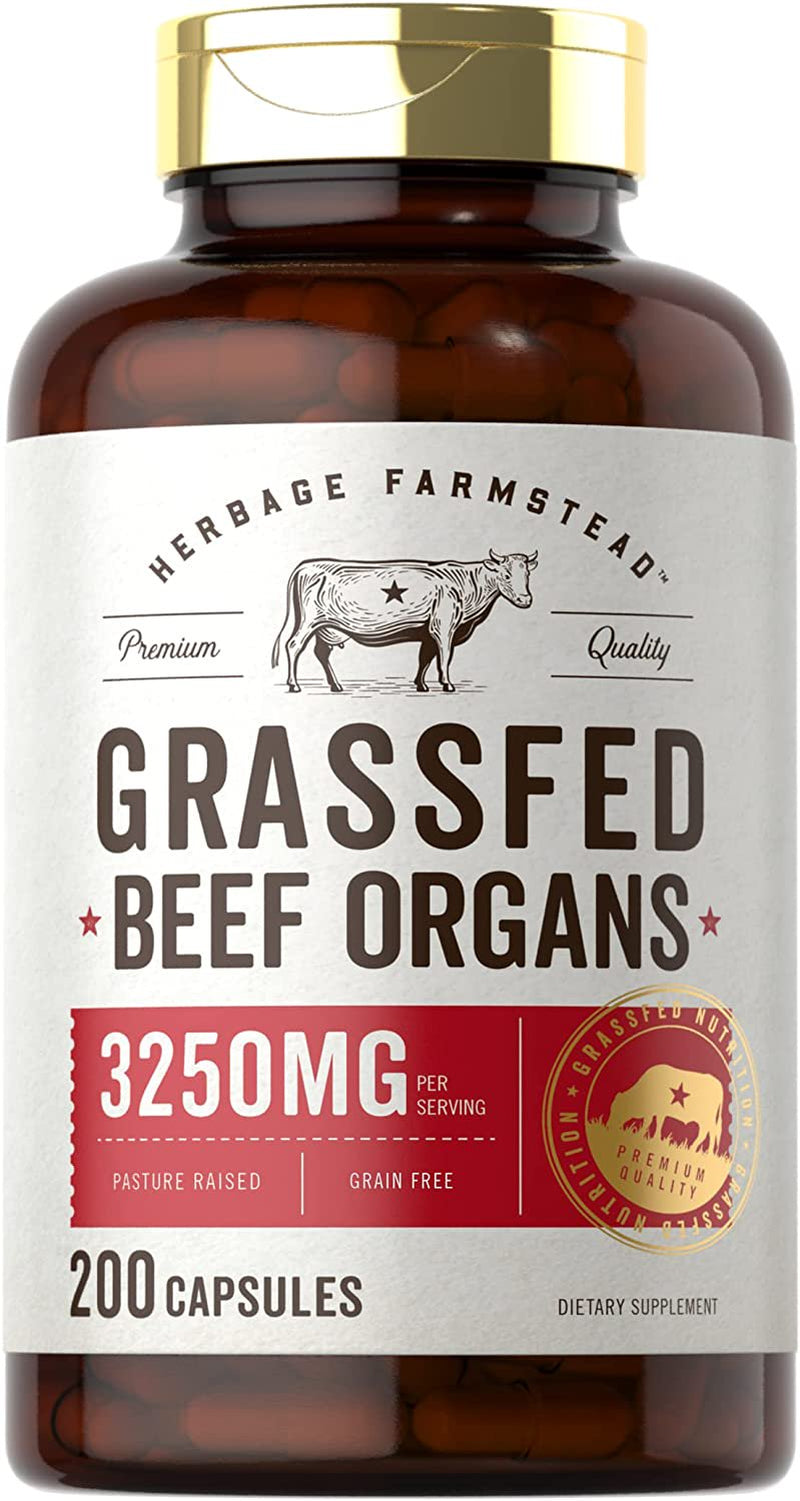 Grassfed Beef Organs | 3250Mg | 200 Capsules | by Herbage Farmstead